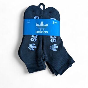 Adidas Men's Trefoil Quarter Ankle Socks 6 Pair Large 6-12 Black White NEW